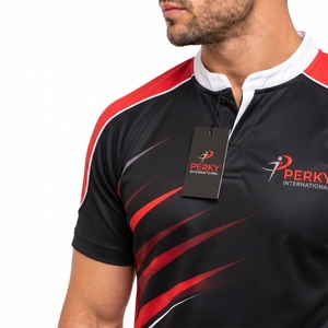 Maillot de rugby sublimé pour homme de qualité supérieure, manches courtes, noir, rouge, blanc, respirant, coupe athlétique, à prix avantageux - Product Image 4