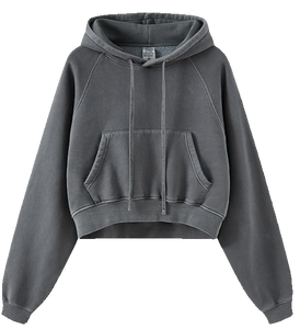 Women's Acid Wash <b>Cropped</b> Hoodie Regular Fleece Lined Pullover Sweatshirt Windproof Anti-UV Simple Custom Logo - Product Image 3