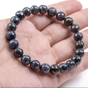 Pulsera de Cuentas de Zafiro Azul de 8-9 mm, Piedras Preciosas Redondas Microfacetadas Naturales Genuinas de Grado - Product Image 1