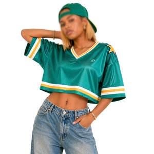 Maillot de football américain personnalisé pour femme, coupe oversize, en maille, col en V, manches courtes, marque privée, vente en gros - Product Image 2