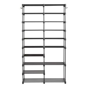 Scarpiera a doppia fila a 10 livelli in tessuto non tessuto con tubi in ferro 85,7*29,8*158 cm, nera, grande capacità, salvaspazio, con imbottitura in PP e finitura laccata - Product Image 2