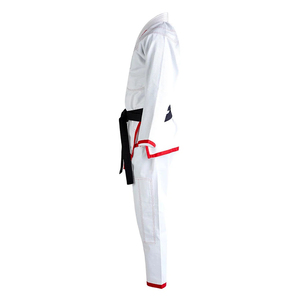 Cheap Price White Karate Gi Uniform with Red Trim and <b>Black</b> <b>Belt</b> for Adults Unisex Durable Cotton Martial Arts Wear - Product Image 3