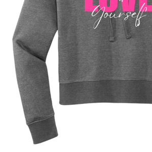 Sweat à capuche court en molleton gris chiné foncé, mélange de coton, manches longues, décontracté, tendance, pour femme - Product Image 4