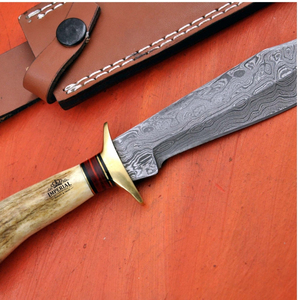 Cuchillo de cocina OEM hecho a mano de acero de Damasco con hoja fija y mango de madera, funda de cuero para uso diario, DIY - Product Image 1