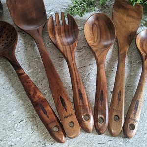 Fourchette en bois écologique faite à la main, de qualité alimentaire, en bois naturel, passe au lave-vaisselle, ustensile de cuisine - Product Image 5