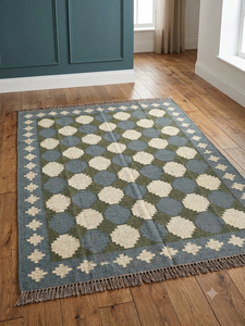 Tapis rectangulaire à motif géométrique Krafterscustom en laine et acrylique, kilim écologique, tufté à la main, tissage plat, poils moyens, latex - Product Image 5