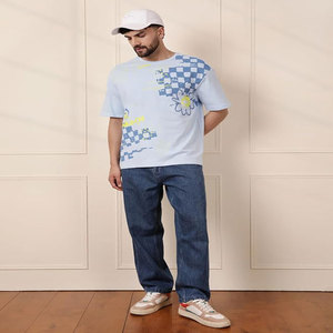T-shirt à manches courtes pour homme, bleu clair, coupe classique, couleur unie, col rond, style décontracté, 100% coton, tissu jersey tricoté, anti-boulochage - Product Image 3