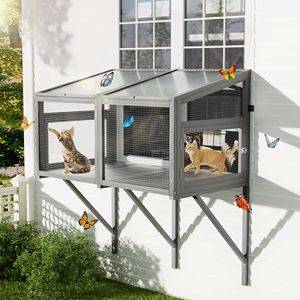 Catio per Gatti da Interno, Cuccia in Legno da Finestra Espandibile, Sicura e Confortevole per Gatti Multipli, Tenda per Animali Domestici - Product Image 1