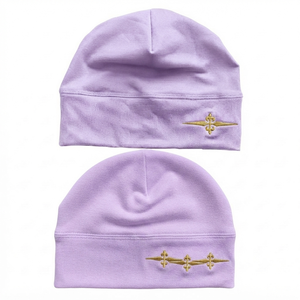 DROGEN EXPORT Custom Embroidered 100% Acrylic <b>Light</b> Purple Vintage Letter Pattern Jacquard Beanie <b>Hat</b> Unisex Winter Warm Casual - Product Image 1