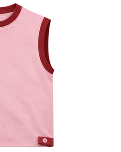 Men <b>Light</b> Pink Sleeveless Tank Top And Shorts Set Casual Summer Cotton Outfit Red Trim Drawstring Two Piece Set Stylish Fit - Product Image 2
