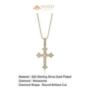 Gold Plated Moissanite <b>Cross</b> Pendant Iced Hip Hop Charm Necklace Luxury Religious Jewelry Micro Insert Statement Gift for <b>Men</b> - Product Image 6
