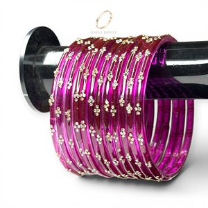 Juego de Brazaletes de Cristal con Gotas de Lluvia en Color Magenta Real y Púrpura Kashmiri, con Piedras de Cristal, para Mujer, Joyería India de Moda, Precio al por Mayor - Product Image 5