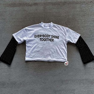 Camiseta Corta Oversize para Hombre 'Everybody Shine Together', Manga Larga Tipo Linterna, Ribete en Contraste, Algodón Jersey, Cuello Redondo, Estilo Casual - Product Image 2