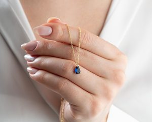 Pendentif vintage de luxe en saphir bleu, pierre de naissance de septembre, taille poire, en argent sterling 925 plaqué or 14 carats, cadeau - Product Image 6