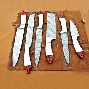 BA Enterprises Handmade 5-Piece Damascus Steel Layer Wooden Bone Handle Stainless Steel Coated Serrated Edge <b>Knife</b> <b>Set</b> - Product Image 2