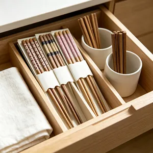 Baguettes japonaises en bois naturel, surface lisse traditionnelle, lot de cinq paires pour les repas en famille - Product Image 2