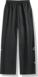Pantalones Deportivos Holgados Negros para Hombre con Franja Lateral Blanca, Bordado Cruzado, Cintura Elástica con Cordón, Estilo Urbano Informal - Product Image 5