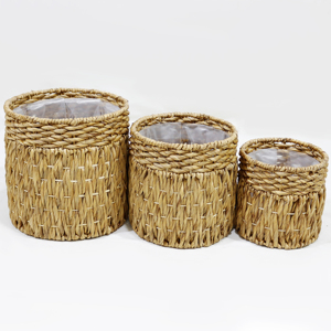 Round Water Hyacinth Storage Bins Set of 3 Natural Rattan Bohemian Style Indoor Outdoor Organizers <b>Stackable</b> Design for Sun - Product Image 5