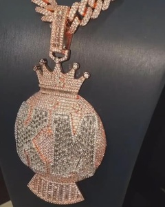 Colgante Medallón Hip Hop de Cadena Cubana Bicolor, Chapado en Plata 925, con Incrustaciones de Circonitas, Personalizable con Nombre y Letra, con Colgante de Corona Personalizado, Para Regalo - Product Image 2