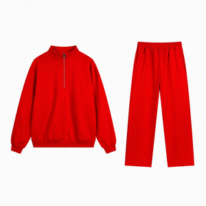 Ensemble de survêtements pour femmes sur mesure, prix de gros, gris uni, tricoté, décontracté, coupe ample, col montant, haut zippé - Product Image 2