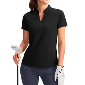 女式高尔夫马球衫v领短袖无领快干网球跑步t恤女式高尔夫上衣
