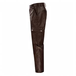 <b>Men's</b> Dark Brown PU Coated Mid Waist Bonded Fabric Cargo <b>Pants</b> Anti-Wrinkle Quick Dry Breathable Lightweight Casual <b>Pants</b> - Product Image 4