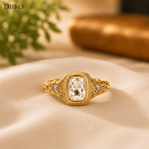 Anillos de Compromiso Vintage con Moissanita, Chapados en Oro Amarillo, con Engaste de Bisel, Diseño para Mujer - Product Image 3