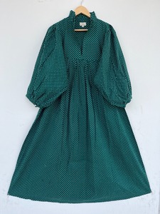 Robe midi en coton bordeaux pour femme, imprimé floral Buta, manches ballon, col en V, coupe trapèze, écologique, faite à la main, pour le bureau, occasion spéciale, boutique - Product Image 1