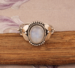 Luxury Natural Rainbow Moonstone <b>Ring</b> Elegant 925 Sterling <b>Silver</b> Gold Plated <b>Statement</b> Band - High-Quality Blue Flash <b>Ring</b> - Product Image 5