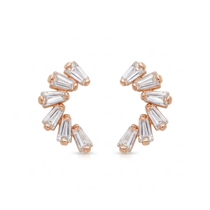 Boucles d'oreilles clous en forme d'éventail coniques baguette de 0,85 ct pour femme, en or massif 14 carats avec diamants de laboratoire, cadeau pour demoiselle d'honneur - Product Image 3