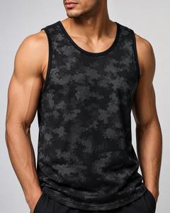 เสื้อกล้ามคอกลมผู้ชายลายพราง แห้งเร็ว ผ้าถักโพลีเอสเตอร์ ทรงสปอร์ต สีดำเทา ดีไซน์ทันสมัย - Product Image 1