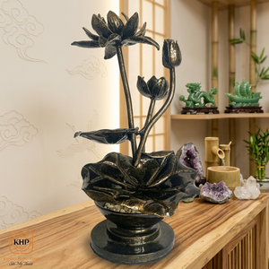 Statue de fleur de lotus en fer forgé plaqué or, décor mural de style oriental peint pour la décoration de la maison - Product Image 4