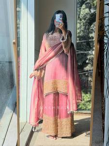 Indian Ethnic <b>Silk</b> Stitched Georgette Heavy Embroidery <b>Kurta</b>/Kurti Women Winter Summer Moisture Wicking Antra Lifestyle Party - Product Image 5