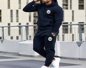 Fundamental Fleece Hood Tracksuit Navy Two Piece Set <b>Zip</b> <b>up</b> <b>Jacket</b> and Nylon Pants Sweatsuit Nylon Zipper Track Suits Tracksuit - Product Image 4
