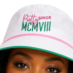 Pretty Since 1908 White Bucket <b>Hat</b> for <b>Women</b> Embroidered Letter Sun Cap Casual Sorority Inspired Outdoor <b>Summer</b> Fashion - Product Image 5