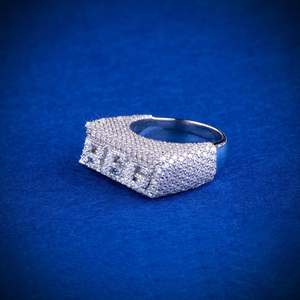 925 <b>Silver</b> <b>Men's</b> Round Cut Moissanite Hip-hop Jewelry Pave Setting for Certified Rhodium Plated Letter <b>Ring</b> - Product Image 4