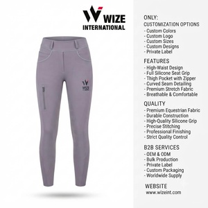 Pantalon d'équitation taille haute pour femme WIZE, longueur intégrale, extensible dans quatre directions, tricoté en Spandex et Nylon, couleur unie, logo avant - Product Image 6