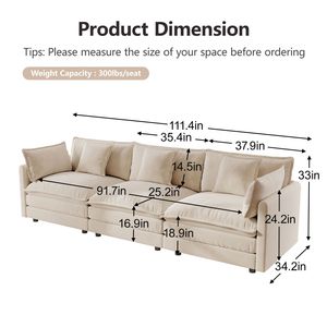 Divano Sezionale Moderno a 3 Posti con Seduta Extra Profonda, Divano Oversize a 3 Posti e Poltrona Singola per Soggiorno, Set da 3 Pezzi - Product Image 5