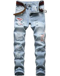 Jean en denim tricoté délavé pour homme, coupe droite, déchiré, imperméable, respirant, lavable, style urbain, hiver - Product Image 5