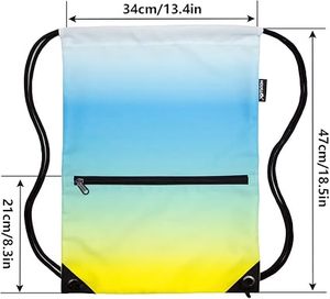 Hemistyles HM-BB3 Blue <b>Drawstring</b> <b>Backpack</b> Nylon Gym Sports 30-40L Lightweight with Front Zipper Pocket Travel Outdoor - Product Image 5