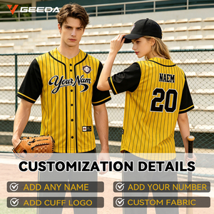 Maillot de baseball rayé jaune et noir pour homme GEEDA, manches courtes, polyester respirant, uniforme d'équipe pour adultes, toutes saisons - Product Image 2