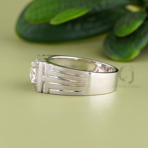 1.30 Carat EF Color Lab Grown Brilliant Cut Diamond Men's 14K White Gold Brushed Finish Geometric <b>Solitaire</b> Band Luxury <b>Ring</b> - Product Image 2