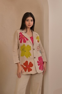 Conjunto de Blazer con Apliques de Yute y Bordado para Mujer, con Pantalón y Top, Estilo Étnico Informal, Estilo India Pakistán, Corte Regular, para Todas las Temporadas - Product Image 2