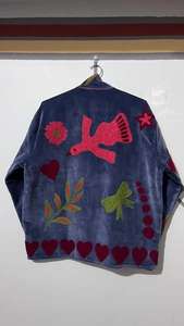 Abrigo azul y chaqueta de terciopelo bordada a mano, estilo bohemio Suzani, diseño de pájaro - Product Image 6