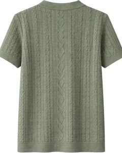 Polo de Punto Personalizado para Hombre, Color Verde Salvia, Manga Corta, Tejido de Cable Texturizado, Corte Ajustado, Verano, Casual, Fabricante OEM, Venta al Por Mayor - Product Image 2