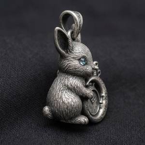 Pendentif montre de poche en argent plaqué or avec pierre naturelle, motif lapin et lune à œil bleu, bijou vintage à thème animal, cadeau unisexe - Product Image 6