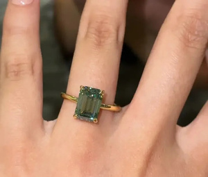 Trendy Design 925 Sterling <b>Silver</b> Gold Plated 3.5 Carat Green Moissanite <b>Emerald</b> Cut 4 Prong Solitaire Engagement <b>Ring</b> Women's - Product Image 6