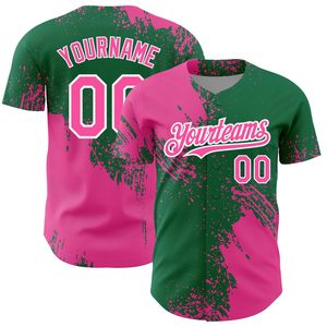 Custom Women's Green Pink <b>Baseball</b> Jersey Sublimated Print Moisture Wicking Short Sleeve Team Name Number Front Back Design - Product Image 1