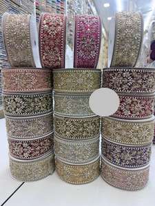 Luxury Traditional Floral Embroidered Eco-Friendly <b>Lace</b> Trim Zari Bead Work <b>Red</b> Fabric for Bridal Wear Sarees Couture Garments - Product Image 3