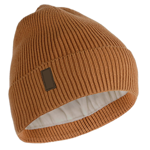 Gorro de Invierno de Lujo 2026 con Forro de Satén, Parche de Cuero Personalizado, Tono Tierra, Tejido de Punto, Forro de Seda Suave, Antifrizz, para Exteriores - Product Image 4